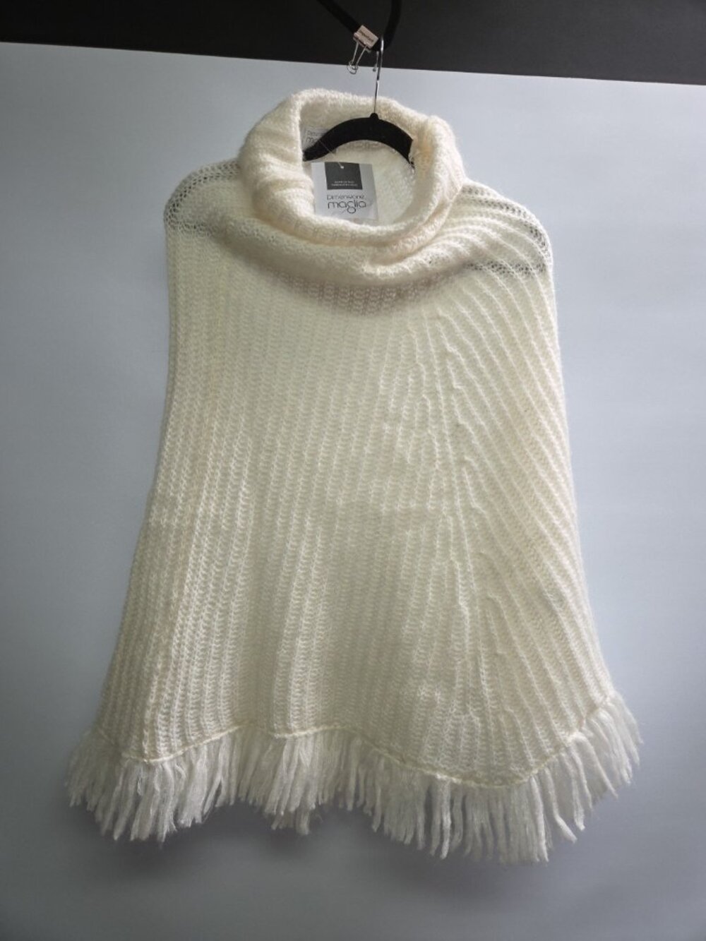 Dimensione Maglia Women's Mohair Wool Blend Ivory Knit Poncho Dress NWT One Size